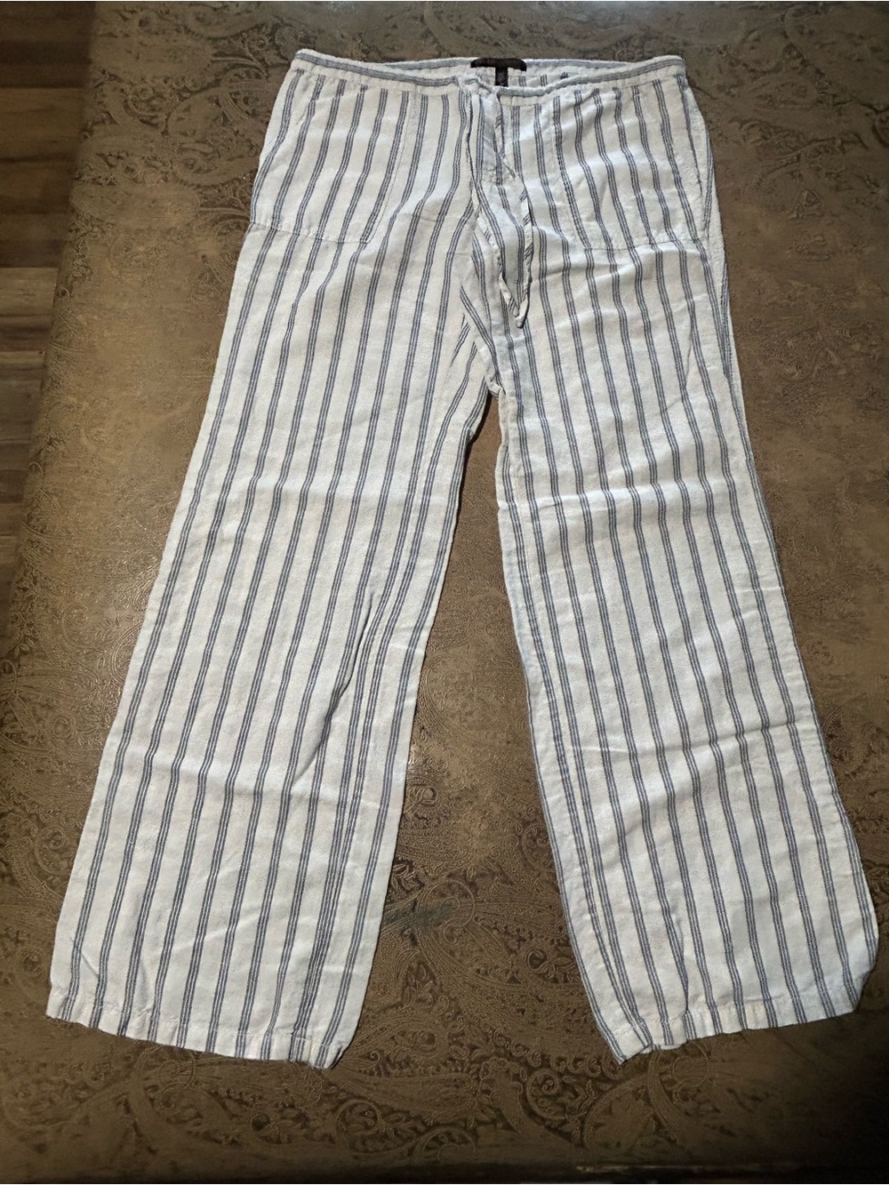 Victoria's Secret White Pants with Blue Vertical Stripes